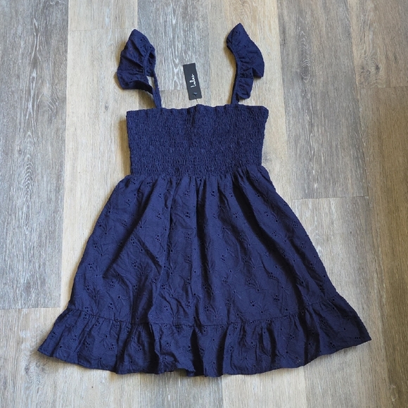 Lulus Dresses & Skirts - Lulu's Navy Eyelet Smocked Sundress
